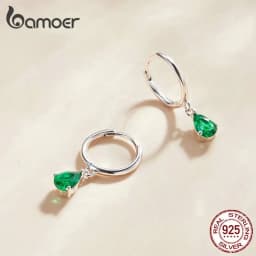 BAMOER Silver ISHWAR Green Water Drop Earrings 925 Sterling Silver 4 Colors Drop Shape Earring for Women Statement Jewelry