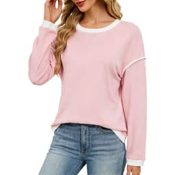 Sweatshirt For Women Contrast Crewneck Pullover Solid Color;contrast Binding;classic Basic;casual Chic;soft Cute Baggy Shirt