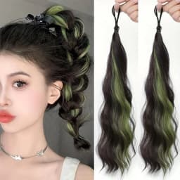 2PCS Natural wave synthetic pair of curly ponytail wig women's ponytail extension extension red blue green highlighting wig