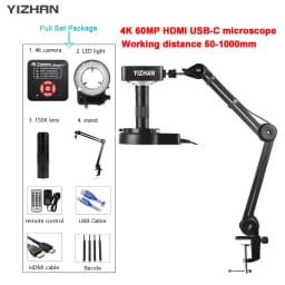 48MP 38Mp 4K 2K HDMI USB Industrial Digital Video Microscope Camera Zoom 130X C-Mount Lens LED Ring Light For Repair Soldering