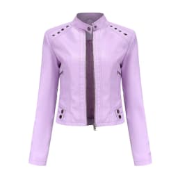 Women's Rivet PU zipper Leather Coat, Black Motorcycle Jacket, Standing Collar, Korean Punk Rock Fashion, Autumn and Winter