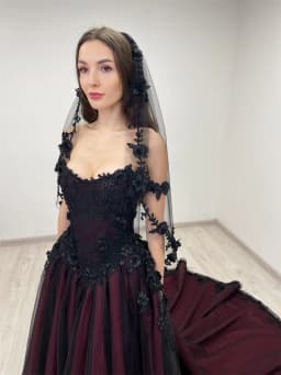 Rebecca Customized Gothic Off Shoulder Black Lace Applique Wedding Dress Lace-Up vestidos de noche Floor-Length Formal Evening