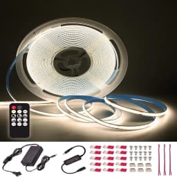 ETL Listed 24V DC 50ft/15m COB LED Strip Lights 3000K/4000K/6500K Dimmable with RF Remote Control for Bedroom Cabinet Kitchen Living Room(Power Supply Included)