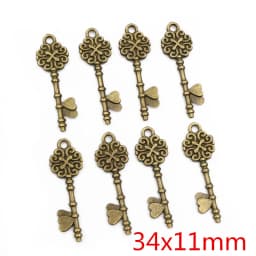 40pcs Key Charms Pendants Antique Bronze plated Metal Retro Slower Heart Keys Charm DIY Jewelry Making Accessories Necklace