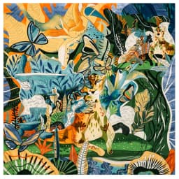 POBING Twill Silk Scarf Women Shawls Forest Animals Print Stoles Bandana Kerchief Hijab Square Scarves Wraps Silk Foulards 130CM