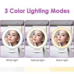 LED Makeup Magnifying Mirror 3 Light Colors Illuminated with 10x Magnification and Suction Cup 360° Rotation Brightness Dimmable