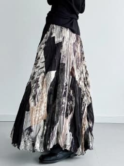 [EAM] High Elastic Waist Printed Pleated Elegant A-line Half-body Skirt Women Fashion Tide New Spring Autumn 2026 1DJ5417