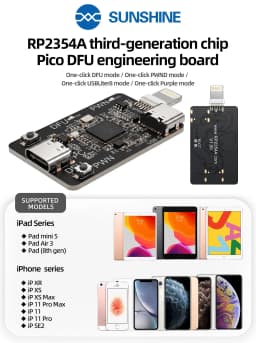 SUNSHINE RP2354A Third‑Gen Chip Pico DFU Engineering Board One‑Click DFU PWND USB‑Liter8 Purple Mode Tool for iPhone XR‑11PM