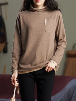 Amax luluE 2025 Turtleneck Loose Long Sleeve Tee Shirt Women Casual Green Tops Female Clothes Solid Color Basic Winter T-shirts
