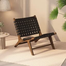 Rope Woven Solid Wood Lounge Chair, Nordic Balcony Leisure Chair, Wabi-Sabi Lazy Armchair for Small Spaces and Bedroom Decor