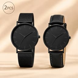 Luxury Simple Couple Watches Set 2Pcs Thin Round Dial Mesh Strap & Leather Band Quartz Wristwatches For Men Women Couple Gift