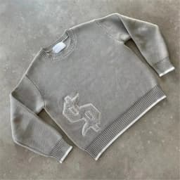 Y2K Gray Dollar Knitted Sweater Goth New Popular Symbol Pattern Retro Harajuku Pullover Top Winter Warm Boxy Men Clothing Unisex