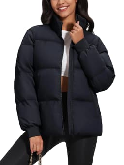 TACVASEN Winter Padded Puffer Down Coats Womens Warmth Stand Collar Full Zip-up Jackets Lightweight Waterproof Quilted Outwears