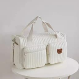 Baby Diaper Bag Cute Bear Flower Embroidery Pattern Mommy Bag Baby Beige Cotton Fabric Zipper Diaper Handbag New Luggage Bag