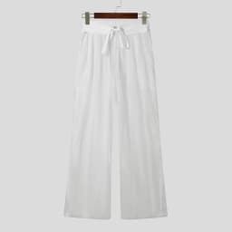 INCERUN See Through Pants Men Hansome Stripes Splicing Trousers Casual Loose Solid Color Bottoms Elegant Leisure Party Pants
