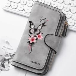 Butterfly Flower Women's Long Wallet Features Multiple Card Slots A Coin Pocket and Cell Phone Pouch Perfect Gift for Women