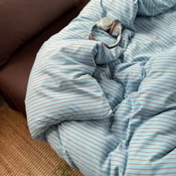 Soft Washed Cotton Bedding Set Blue Brown Stripe Duvet Cover Set With 2 Pillowcases For Daily Bedroom Decor Twin Queen No Sheet
