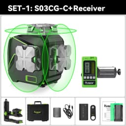 Huepar S03CG Set 3D Cross Line Laser Level Bluetooth & Remote 12 Lines Osram Green Beam Laser With Receiver Tripod Rangefinder