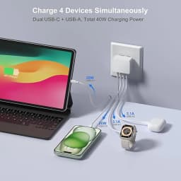 USB C Charger, 40W 4 Port USBC Plug Fast Charger Multi AC Dual Port PD+QC Type C Adapter for Phone, iPad, Samsung Galaxy
