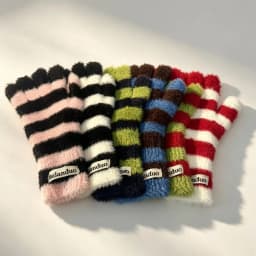 Striped Knitted Korean Style Plush Touchscreen Gloves Warm Soft Fingerless Mittens for Men and Women Outdoor Ski Riding Gloves