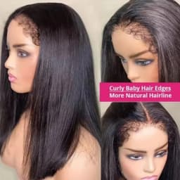 4C Curly Edges 13x4 HD Transparent Lace Frontal Human Hair Wig Straight Glueless Human Hair Pre-plucked With Baby Hair Brazilian