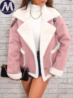 Women's Elegant Winter Fur Coat with Fluff Lapel Thick Korean Fashion Casual Loose Artificial Fleece Warm Jacket