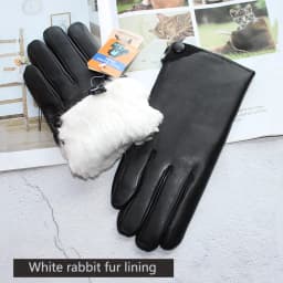 Winter Thick Warm Touch Screen Sheepskin Gloves Men's Leather White Rabbit Fur Lining Outdoor Wind and Cold Finger Gloves