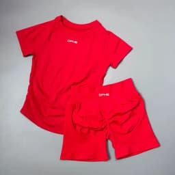 DFHE 2 Piece Athletic Tracksuit, Seamless Short Sleeve Yoga Wear, High Stretch Running Shorts, Gym Training Outfit