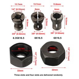 1 Set M17 6/6.35/8mm Collet Chuck Adapter With Nut Carbon Steel Engraving Trimming Machine Router Milling Cutter Accessories