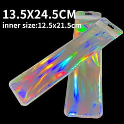 50pcs Long Iridescent Ziplock Bag Transparent Laser Plastic Seal Bags for DIY Jewelry Display Handicrafts Nail Eyelash Packaging