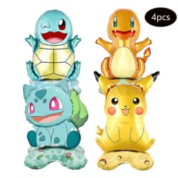 4Pcs Standing Balloon Cartoon Pikachu Squirtle Bulbasaur Figure Foil Balloon Decoration Supplies Kids Birthday Party Gifts