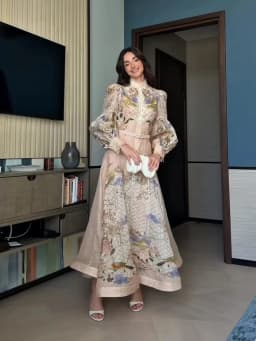 Elegant Floral Printed Women's Dress Stand Collar Full Puff Sleeve A-line Long Dresses 2026 Summer Vacation Party Lady Robes