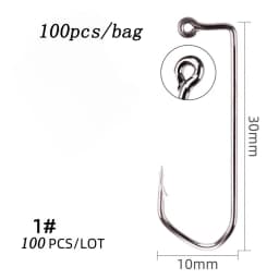 100pcs 7150 Jig Fishing Hooks Barbed Black Hook High Carbon Steel Pesca Barbarian 90 Degree Fishhook Size 6/0# to 1# Hook