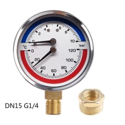 Compact Temperature Pressure Gauge 10cm Diameter 0-10 Bar 0-120 ℃ Fits for Floor Heating System Thermo-manometer Boiler