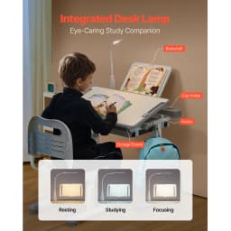 SucceBuy Kids Study Chair and Desk Set Study Desk and Chair for Kids with Table Lamp Adjustable Height for Bedroom & Study Room