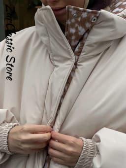 Reversible Spot Printed Women's Winter Jacket Hooded Full Sleeve Loose Cropped Padded Coats New Casual Warm Outwear 2026