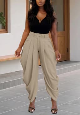 2026 Trend Mid Waist Women's Cargo Harem Sweat Pants with Ruched Design Casual Street Style Trousers Office Ladies Work Trousers