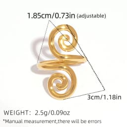 Vintage Metal Irregular Smooth Spiral Ring Set Women's 18k Gold Plated for Everyday Wear, Vacation Travel