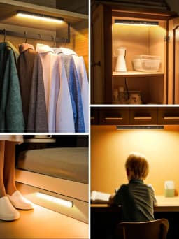 WILLED Motion Sensor Cabinet Warm Light Battery Display 60 LED Touch Light Bar Wireless Rechargeable Battery Night Light