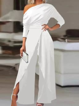 New Women's Shoulder Party Jumpsuit Spring Summer Long Sleeve Straight Nine-Point Pants Elegant Female Casual Sports Jumpsuit