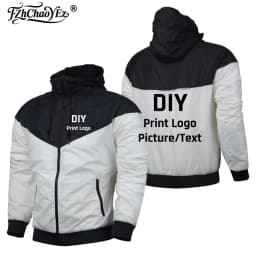 Custom Your Logo Men Spring and Autumn Zipper Printing Sports Harajuku Windbreaker DIY Design Hooded Hoodie Tops