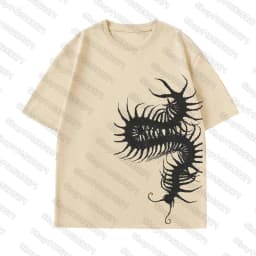 Summer 2000s Short-sleeved Printed T-Shirt Gothic Y2k Black Centipede/insect Tee Retro Street Casual Fashion Tops Clothing