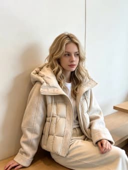 Women Mixed Fabric Spliced Puffer Jacket Hooded Drawstring Zip Up Long Sleeve Quilted Warm Cropped 2026 New Ladies Outerwear