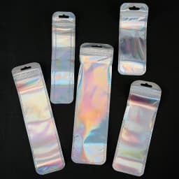 30pcs Long Laser Plastic Self Sealing Storage Bag Necklace Display Colorful Ziplock Pouch Zip Zipper Lock Bags Jewelry Packaging