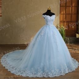 Customized Color Sweet 16 Dress Off Shoulder Plus Size Vestido De Noiva Sky Blue Quinceanera Dress Ball Gown Flower Women