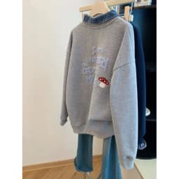 plus Size Women's Grey Collar Patchwork Embroidery Sweatshirt Slimming Fake Two-Piece Top Korean Style Autumn Wear