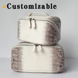 New Himalayan Color Makeup Bag Set with First Letter Embossing Genuine Leather Crocodile Texture Cosmetic Storage Case Make Up