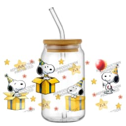 cartoon dog pattern 16OZ UV DTF Cup Wrap Stickers Waterproof Durable DIY Snoopy Design For Libbey Glass Home decoration