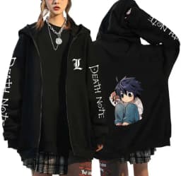 Japan Anime Death Note Zip Up Hoodies Gothic Men's Cartoon Misa Amane L Ryuk-Graphic Streetwear Black Fleece Zipper Jacket Coats