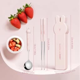 WORTHBUY 3/4PCS Cute Portable Dinnerware Set Reusable 304 Stainless Steel Fork Spoon Chopsticks With Box Cutlery For Kid Student